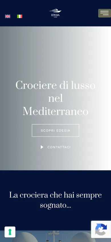 La home di oggi dal telefono, dopo aver rifiutato i cookie: un fondo grigio col titolo «Crociere di lusso nel Mediterraneo»